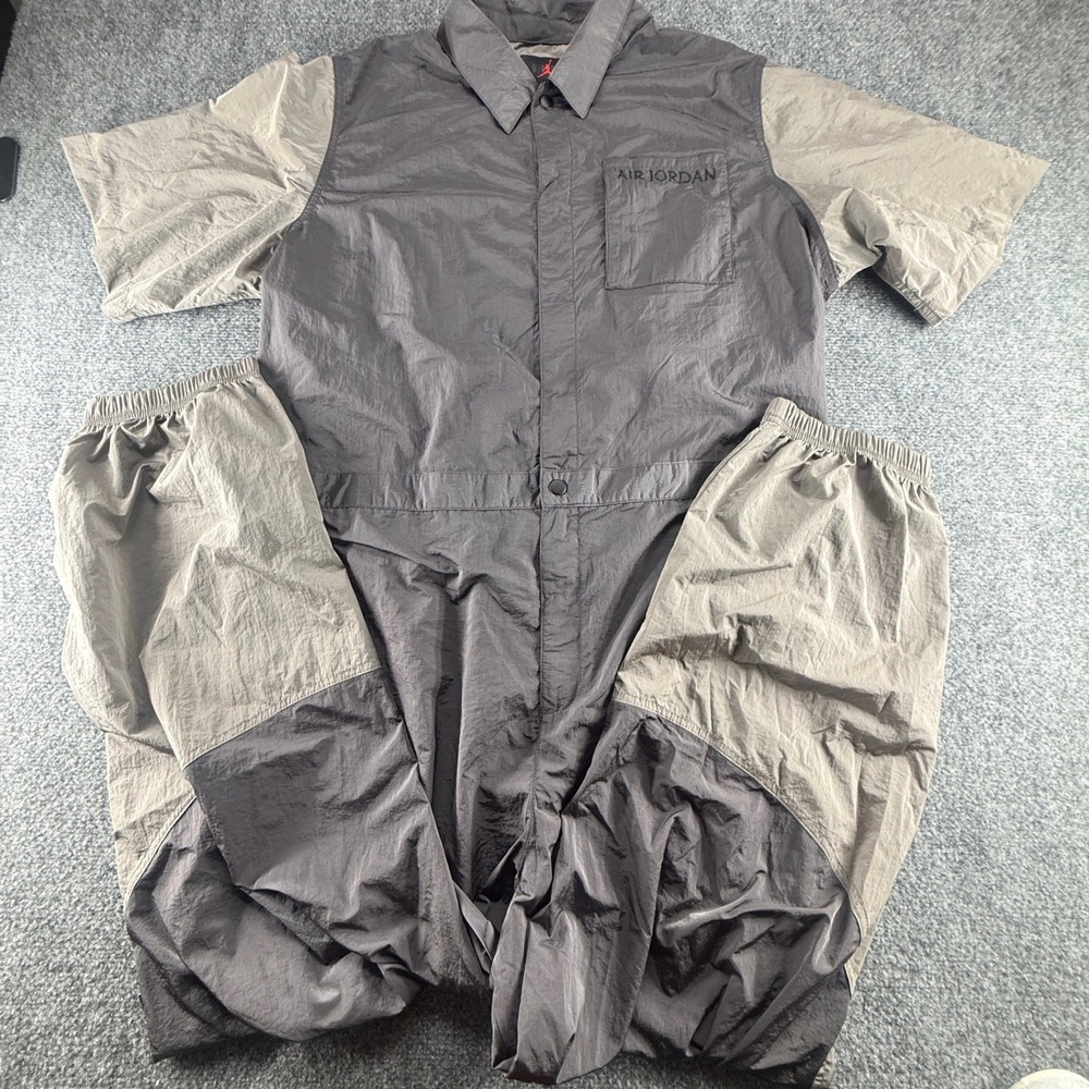 Jordan Brand Flight Suit Grey Short Sleeve Jumpsuit Snap Front 1X 0519